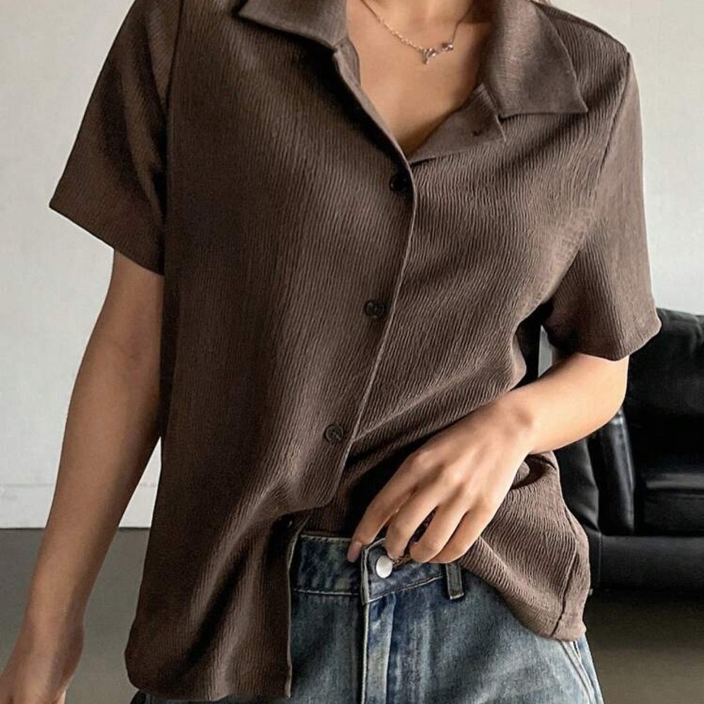 Brown Short Sleeve Women's Top